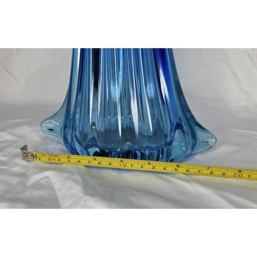 Large Vintage Mid Century Murano Mermaid Tail Blue Glass Vase No Tag & Chips